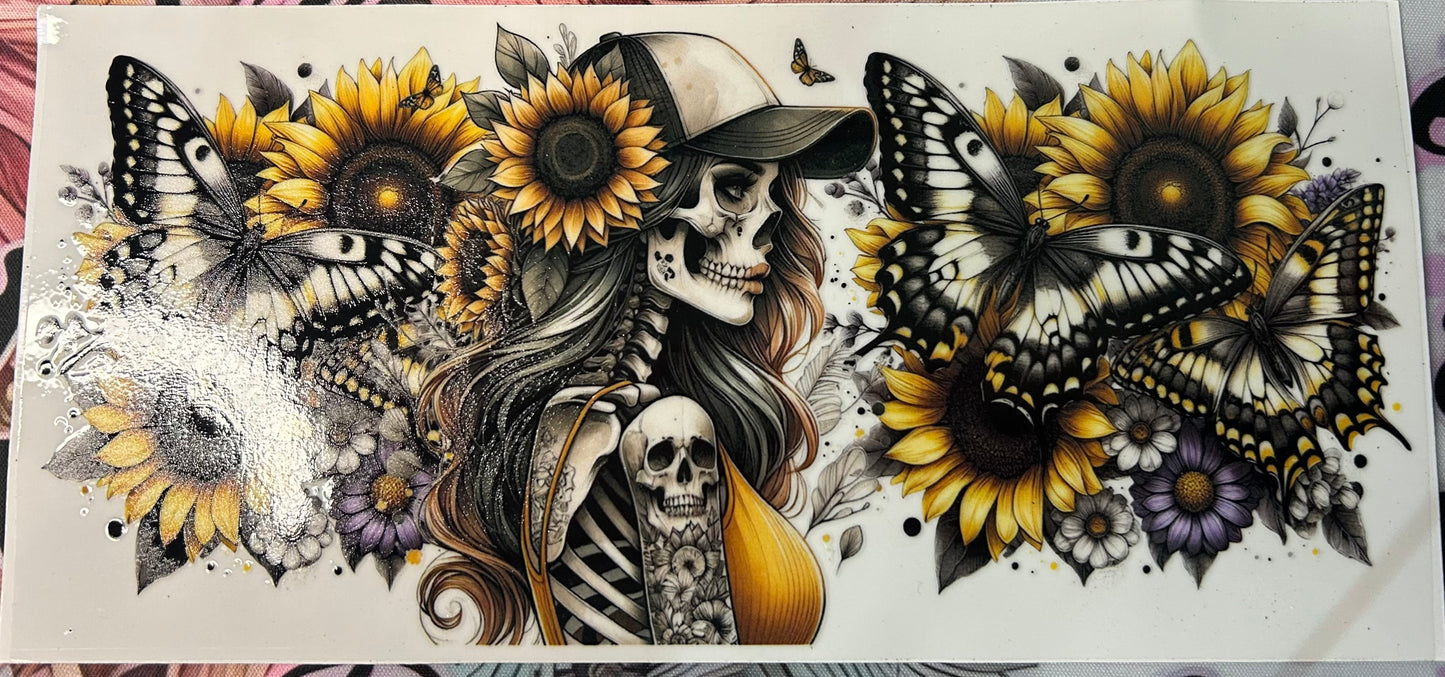 Floral female skeleton 16oz uv wrap
